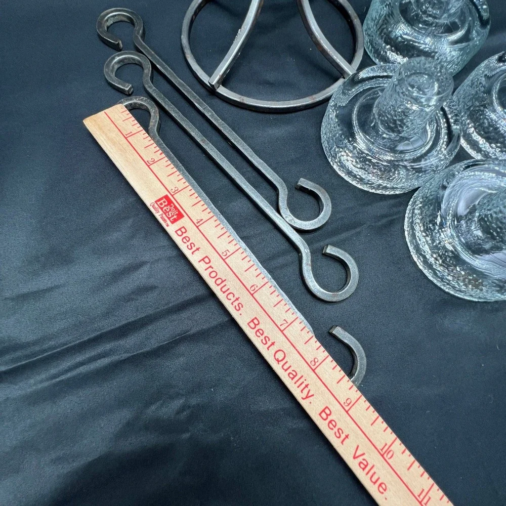 Erik Hoglund Boda Glassworks 4 Arm Iron‎ Candelabra 3 Hanging Rods Kosta Boda